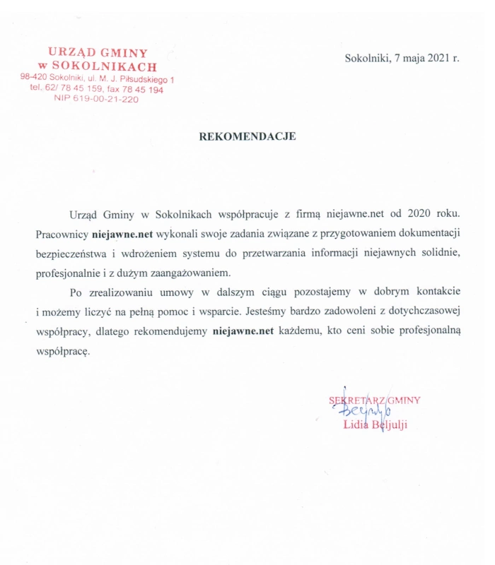 Dokument zawierający referencje potwierdzające wykonanie dokumentacji bezpieczeństwa SWB i PBE